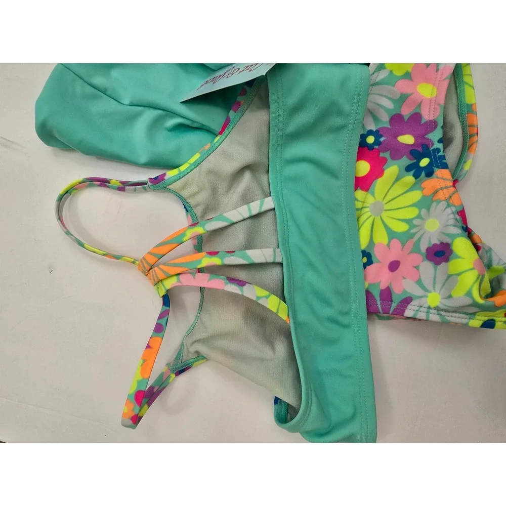 Cat & Jack Girl 3pc Rash Guard Bikini Set Floral Grow W/ The Flow Aqua S 6/7 NWT